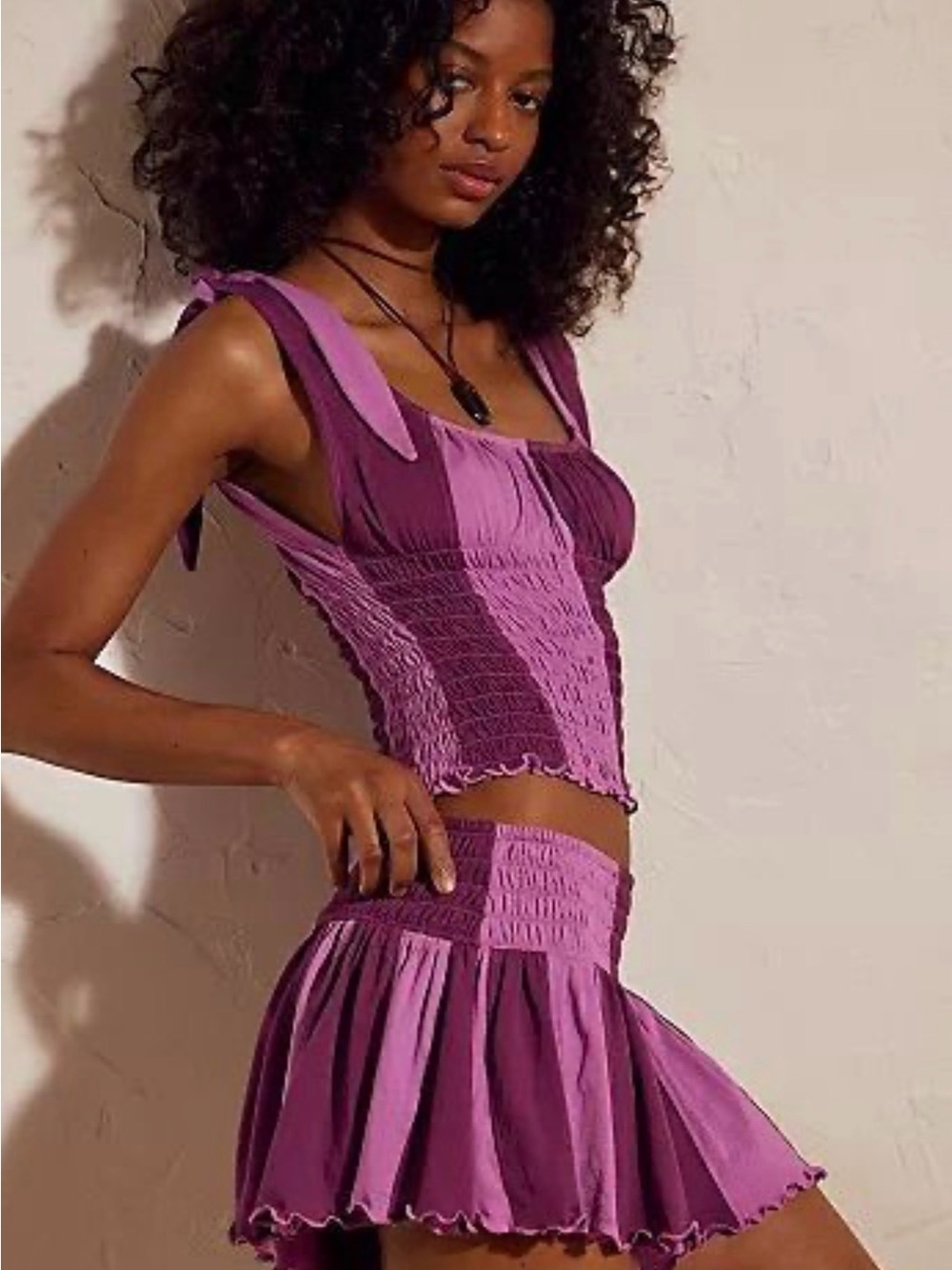 Free people Cute And Smocked Stripe Short Set